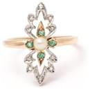 Gold, platinum, Pearl and Emerald Ring - Autre Marque