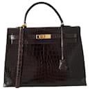 Hermes Kelly bag 35 in brown crocodile - Hermès