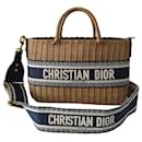 Dior Panier bag in natural wicker and navy blue oblique canvas