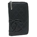 CHANEL Cambon Line Long Wallet Leather Black CC Auth th4481 - Chanel
