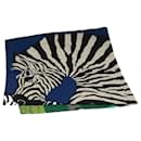 HERMES Zebra Pegasus Carre Geant Scarf Cashmere Blue Green Auth hk1057 - Hermès