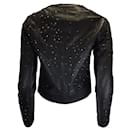Elie Tahari Black Studded Floral Applique Lambskin Leather Jacket