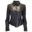 Armani Collezioni Black Quilted Trim Leather Jacket - Autre Marque