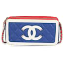 Chanel Blue White Red Quilted Caviar lined Zip Filigree Clutch