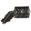 Chanel Black Quilted Lambskin Ruffled Card Holder On Chain