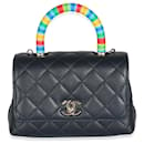 Chanel Navy Quilted Goatskin Rainbow Extra Mini Coco Top Handle Bag
