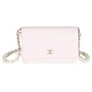 Chanel Pink Quilted Lambskin Pearl Wallet On Chain