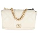 Chanel Ivory Shiny Quilted Lambskin Maxi Chanel 19 flap bag