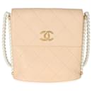 Chanel Beige Quilted Calfskin Small Pearl Chain Hobo