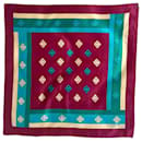 Pañuelo de seda Lanvin 70/80s patrones geométricos burdeos, turquesa, beige, Azul eléctrico