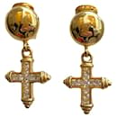 Clip-on earrings with rhinestone cross 90s Agatha gold metal - Autre Marque