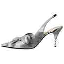 Black striped pointed toe slingback bow heels - size EU 37 - Christian Louboutin