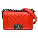 Chanel Red Small Chevron Boy Flap Bag