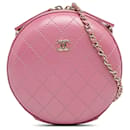 Bandolera Chanel de piel de cordero rosa CC con cadena redonda