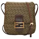 Fendi Zucca FF Brown Monogram Fabric Canvas & Brown Leather Shoulder Bag Flap Messenger