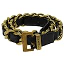 CHANEL Belt Leather 25.6""-27.6"" Gold Tone Black CC Auth bs11333 - Chanel