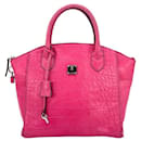 MCM leather handle bag pink reptile look handbag