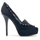 Louis Vuitton Peep Toe Escarpins Talons Hauts Perles De Velours Noir Taille. 39 Chaussures Noir