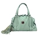 MCM leather handle bag handbag bag light turquoise + tassels pendant