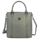 MCM Saffiano Leather Handle Bag Shoulder Bag Gray Silver Bag Handbag