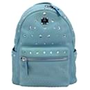 MCM Leather Backpack Small Backpack Light Blue Studs Rivets Baby Blue Silver