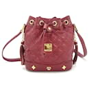 MCM Leather Bucket Small Bucket Bag Shoulder Bag Dark Red Quilted