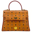 MCM Vintage Kelly Bag Cognac Brown Handbag Handle Bag Medium Logo Print