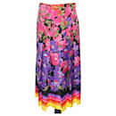 Jupe mi-longue plissée en sergé à imprimé floral dégradé multicolore Gucci