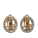 Boucles d'oreilles clips Dior strass dorées