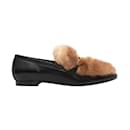 Black & Brown Louis Vuitton Leather & Mink Fur Monogram Loafers Size 39