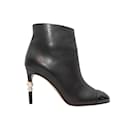 Black Chanel Cap-Toe Faux Pearl-Accented Ankle Boots Size 39