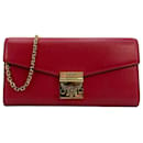 MCM Tracy Leder Crossbody Wallet Bag Clutch Umhängetasche Rot Gold Small Tasche