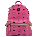 MCM Stark Backpack X - Mochila pequena com estampa de logotipo rosa