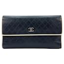 CHANEL Leather Wallet Quilted Case Black Cream Wallet - Chanel
