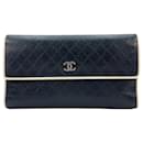 Cartera de cuero CHANEL Estuche acolchado Cartera negra crema - Chanel