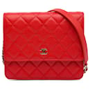 Chanel Red CC Caviar Square Wallet on Chain