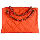 Chanel Orange Quilted Nylon Shoulder Bag