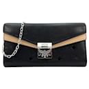 MCM Tracy Leather Crossbody Wallet Bag Black Beige Clutch Shoulder Bag Logo