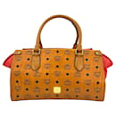 MCM Visetos leather handbag cognac red bag handle bag logo print