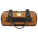 MCM Papillon handbag bag handle bag cognac brown reptile look logo print