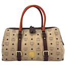 MCM Visetos Handbag Ivory Brown Bag Handle Bag LogoPrint Medium