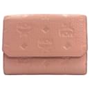 Carteira de couro MCM rosa antiga carteira rosa porta-cartões estojo médio