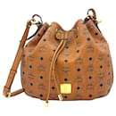 MCM Visetos Leather Drawstring Shoulder Bag Bag Bucket Logo Print
