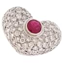 HEART RING SET WITH 65 diamants 1.62ct & 1 ruby 61 in white gold 18K 13GR RING - Autre Marque