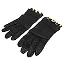 NEW HERMES GLOVES WITH GOLDEN PEARL CHARMS BLACK LEATHER 7.5 BLACK LEATHER GLOVES - Hermès