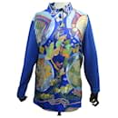 HERMES TOP TUNIC TWILL PRINTED SILK GRANDS FONDS BLUE L 42 SILK TOP - Hermès