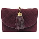 VINTAGE CHANEL HANDBAG WITH POMPOM IN BORDEAUX QUILTED SUEDE CLUCH BAG - Chanel