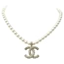 NEW CHANEL CC LOGO & METAL PEARLS NECKLACE 35/45 NEW STRASS PEARL NECKLACE - Chanel