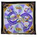 HERMES CARRE 90 circus Scarf Silk Blue Purple Auth am5629 - Hermès