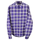 Balenciaga Logo-Embroidered Check Padded Overshirt in Blue Cotton